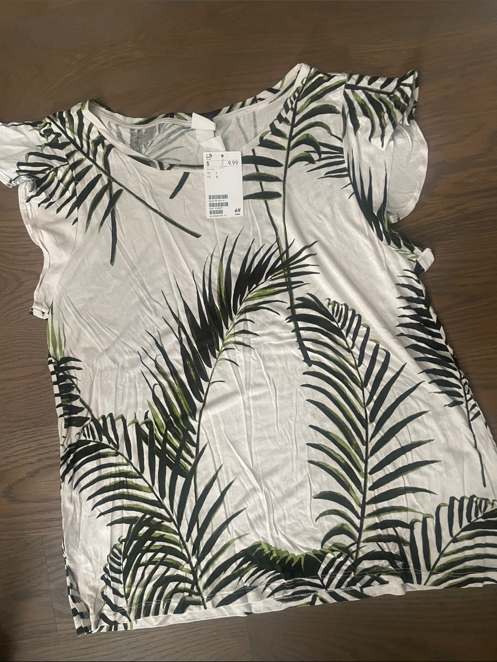 H&M White Tee with Green Palm Leaf Print